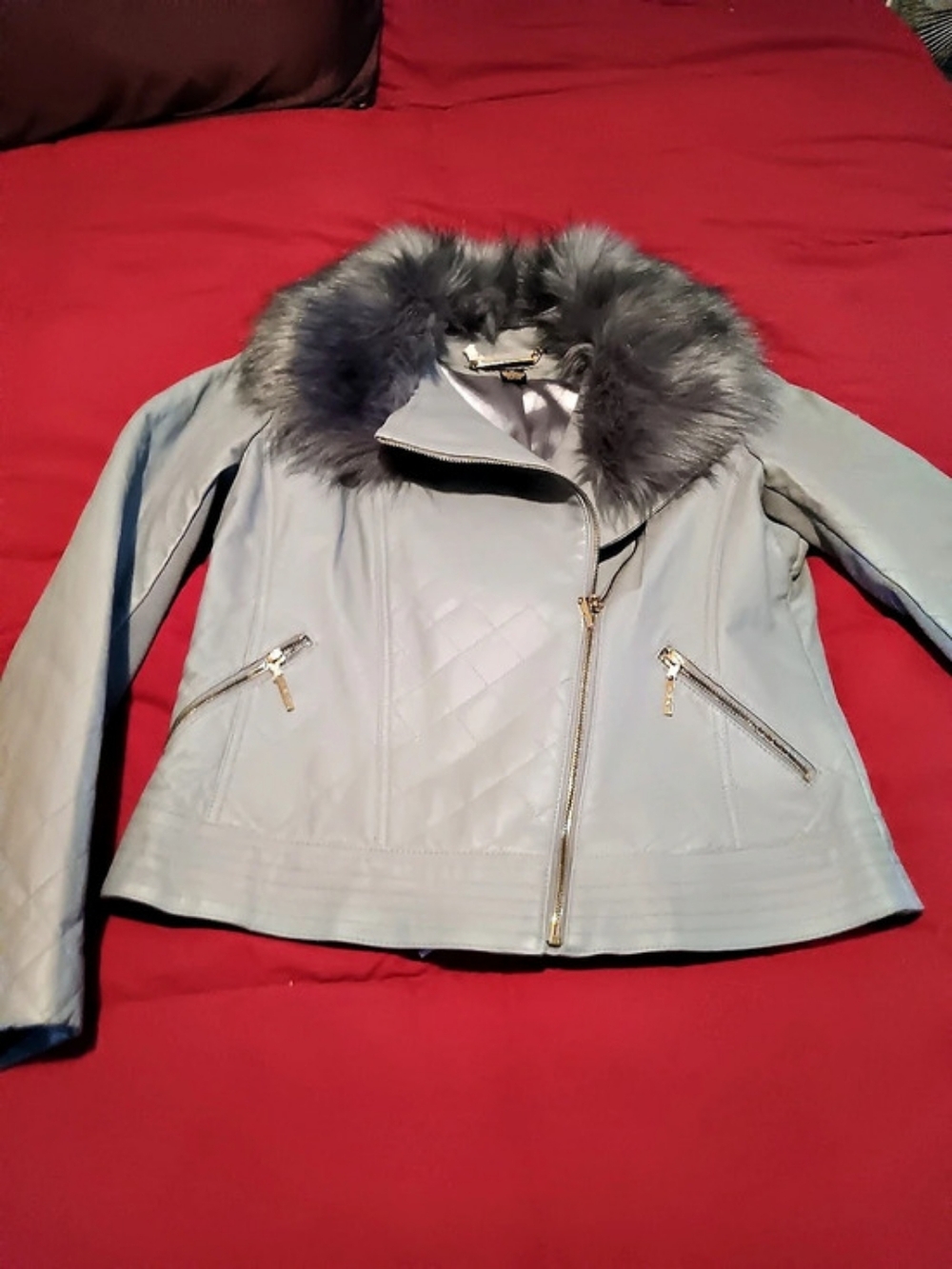 New Never Worn Iman Faux Grey Leather Jacket